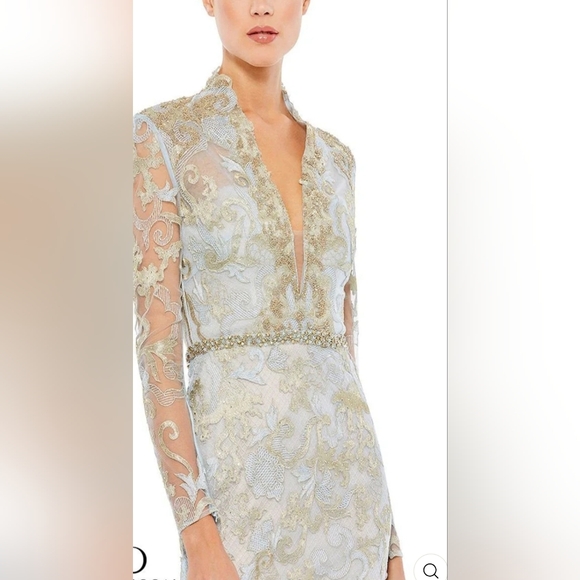 MAC DUGGAL 11165 POWDER BLUE  LONG SLEEVE APPLIQUE V-NECK GOWN SZ 14 NWT - Picture 2 of 7